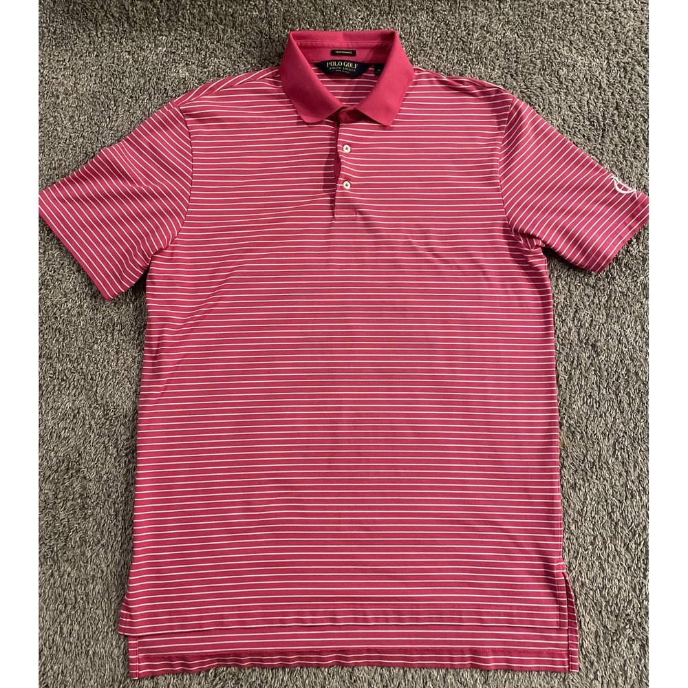 Polo Golf Ralph Lauren Polo Shirt Mens Medium Pink Striped Performance EUC